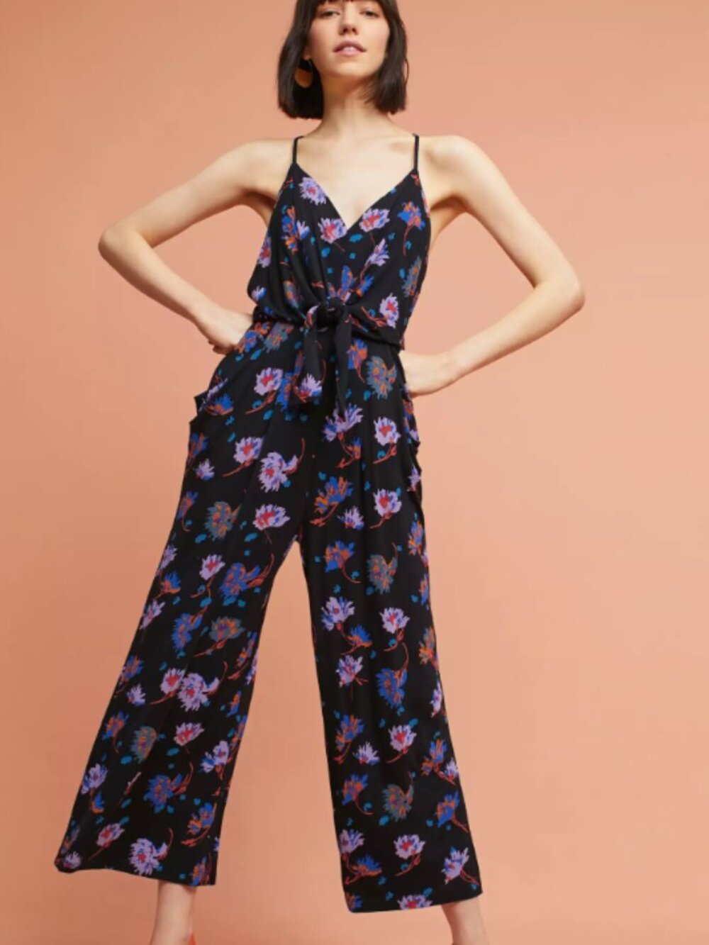 Moulinette Soeurs Anthropologie Willa Tie-Waist Jumpsuit Dark Floral Romantic XL